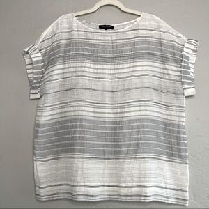 Lafayette 148 New York Gray and White Striped Blouse